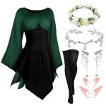 Medieval Fantasy Dress with Crown and Ear Cuffs
