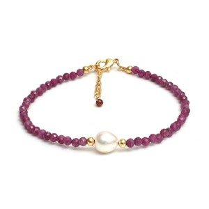 Ruby & Pearl Beaded Bracelet with Gold Chain