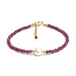 Ruby & Pearl Beaded Bracelet with Gold Chain