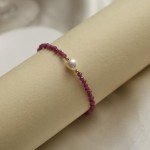 Ruby & Pearl Beaded Bracelet with Gold Chain