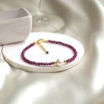 Ruby & Pearl Beaded Bracelet with Gold Chain