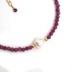 Ruby & Pearl Beaded Bracelet with Gold Chain