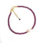 Ruby & Pearl Beaded Bracelet with Gold Chain