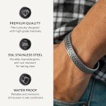 Men's Silver Stainless Steel Cuff Bracelet with Feather