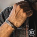 Men's Silver Stainless Steel Cuff Bracelet with Feather