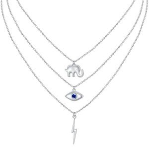 Layered 925 Silver Evil Eye Elephant Necklace