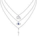 Layered 925 Silver Evil Eye Elephant Necklace