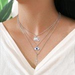 Layered 925 Silver Evil Eye Elephant Necklace