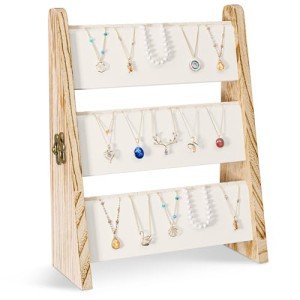 Beige 3-Tier Velvet Necklace Display Stand