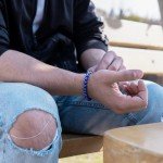 Men's Adjustable Blue Lapis Lazuli Beaded Bracelet