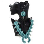 Turquoise Western Squash Blossom Necklace and Earrings Set