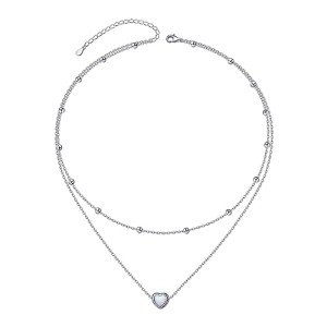 Dainty S925 Sterling Silver Opal Heart Choker Necklace