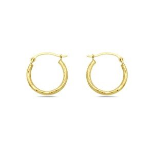 10K Gold Small Diamond Cut Hoop Earrings