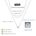 Dainty S925 Silver Layered Necklace with Diamond Pendant