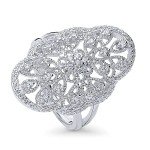 Rhodium Plated Flower CZ Statement Ring for Women