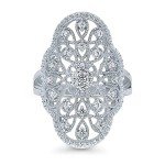 Rhodium Plated Flower CZ Statement Ring for Women