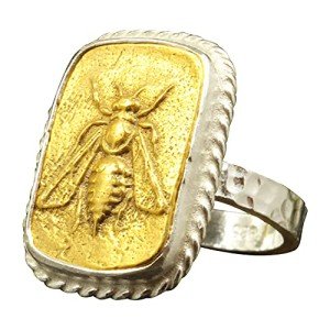 Sterling Silver Honey Bee Signet Ring for Women