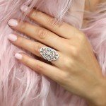 Rhodium Plated Flower CZ Statement Ring for Women