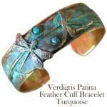 Patina Dragonfly Feather Cuff Bracelet with Turquoise
