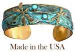 Patina Dragonfly Feather Cuff Bracelet with Turquoise