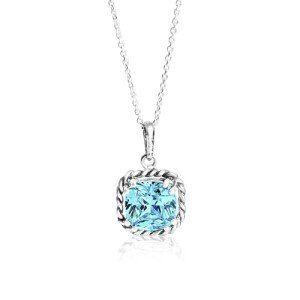 Sterling Silver Vintage Rope Necklace with Aquamarine