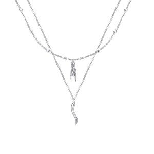 Italian Horn Hand Necklace: Sterling Silver Layered Amulet