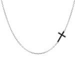 Black Cross Sideways Choker Necklace in Sterling Silver