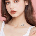 Black Cross Sideways Choker Necklace in Sterling Silver