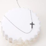 Black Cross Sideways Choker Necklace in Sterling Silver