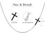 Black Cross Sideways Choker Necklace in Sterling Silver