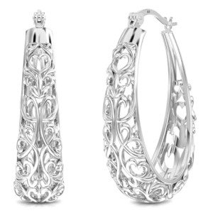 Sterling Silver Filigree Hoop Earrings for Women