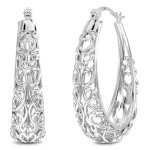 Sterling Silver Filigree Hoop Earrings for Women