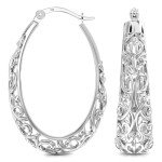 Sterling Silver Filigree Hoop Earrings for Women