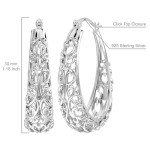 Sterling Silver Filigree Hoop Earrings for Women