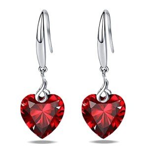 Red Heart Dangle Earrings in Sterling Silver