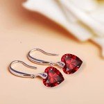Red Heart Dangle Earrings in Sterling Silver