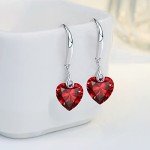 Red Heart Dangle Earrings in Sterling Silver