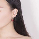 Red Heart Dangle Earrings in Sterling Silver