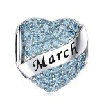March Birthstone Heart Charm for Pandora Bracelets