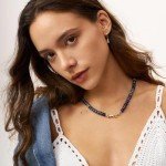 Sapphire Beaded Choker Necklace with Gold Bow