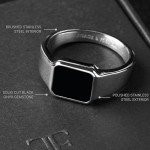 Men's Polished Stainless Steel Onyx Signet Ring