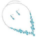 Aqua Blue Crystal Teardrop Necklace and Earrings Set