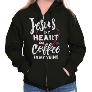 Jesus in My Heart Coffee in Veins Hoodie