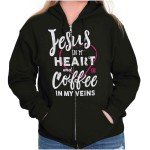 Jesus in My Heart Coffee in Veins Hoodie