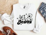 Jesus Floral Crewneck Sweatshirt with Bible Verse