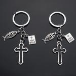 Christian Cross and Fish Charms Keychain Set
