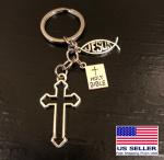 Christian Cross and Fish Charms Keychain Set