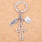 Christian Cross and Fish Charms Keychain Set