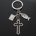 Christian Cross and Fish Charms Keychain Set