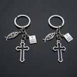 Christian Cross and Fish Charms Keychain Set